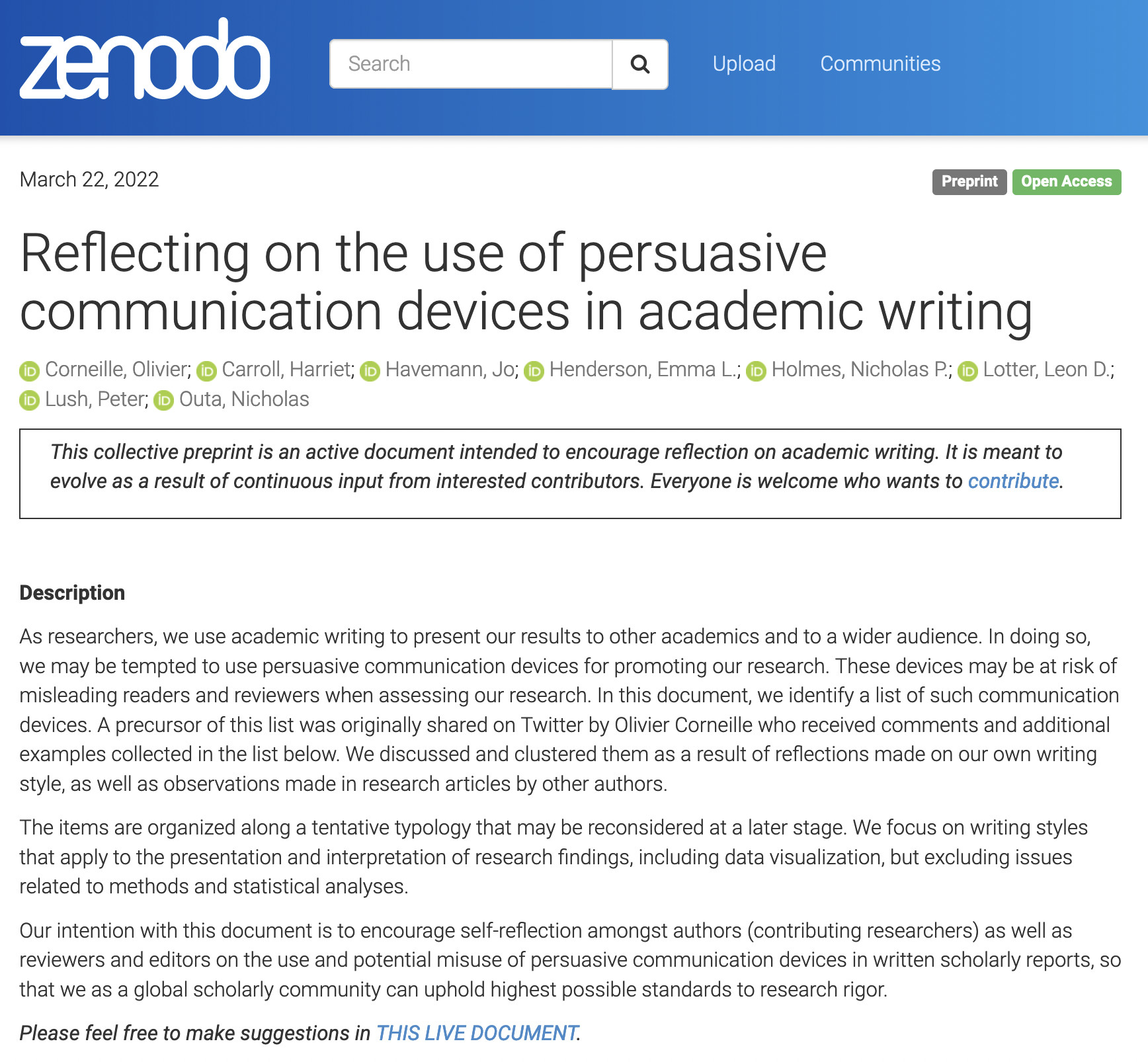 Reflecting on the use of persuasive communication devices in academic writing